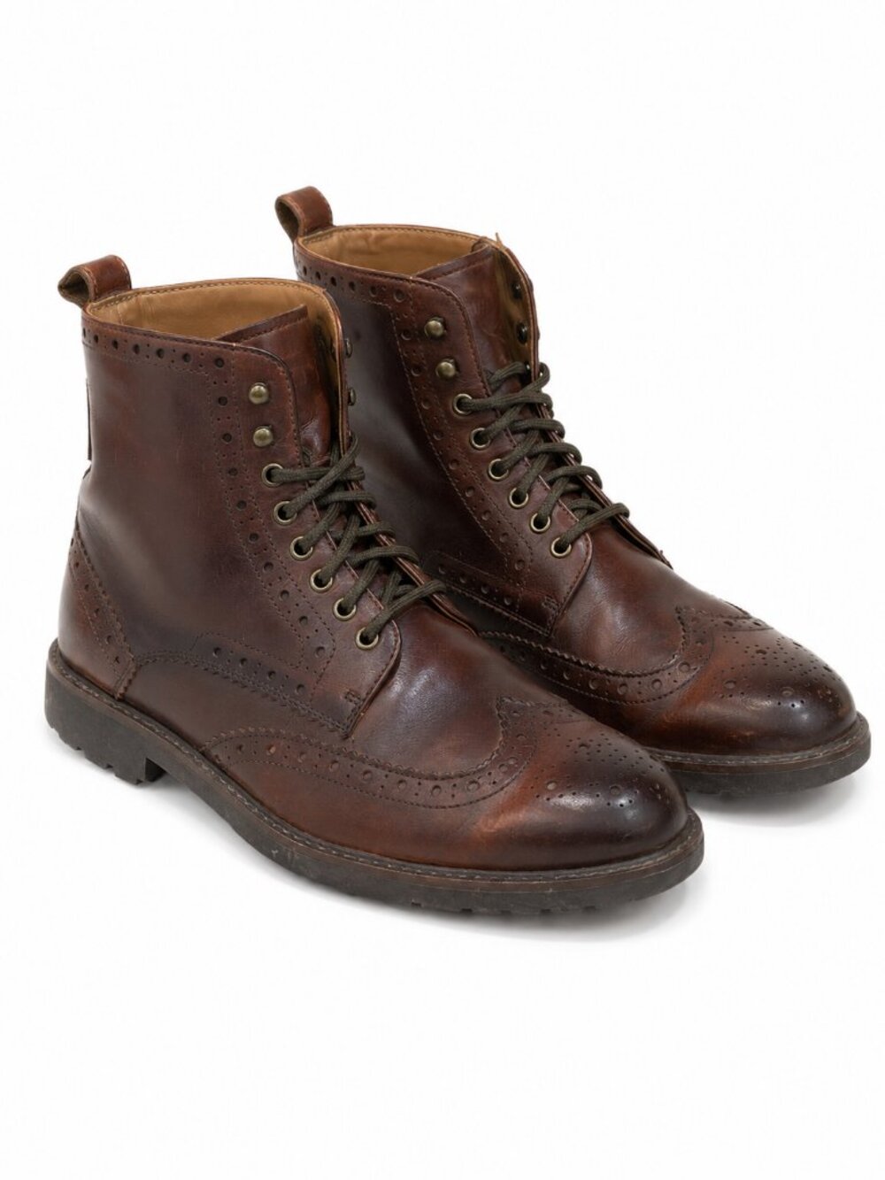Clarks Mens Brown Leather Wingtip Combat Boots Size 12